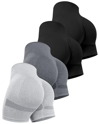 CHRLEISURE Women's 4 Packs Workout Gym Shorts, High Waisted Butt Lifting Scrunch Butt Seamless Booty Shorts(Black,Black,DGray,LGray,XL) - Image 1