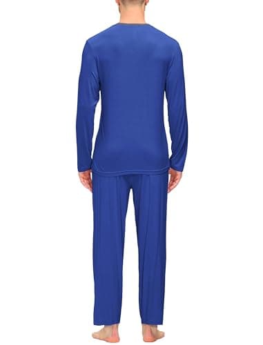 JINSHI Mens Pajamas Set Long Sleeve V Neck 2 Piece Sleepwear Pants with Pockets Lightweight Quick Dry Soft Good Elasticity-Deep blue L - Image 4