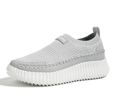 LUCKY STEP Platform Sneakers for Women Slip on Knit Chunky Fashion Casual Retro Braided Tennis Lightweight Walking Shoes(Grey,9) - Image 1