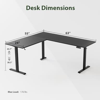 Agilestic L Shaped Standing Desk Adjustable Height, Electric Corner Standing Desk, 63 x 55 inch Sit Stand Computer Table with Splice Board, Gaming Table, Black - Image 3