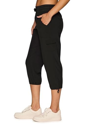 RBX Active Women's Cargo Capri Pant with Pockets Fashion Lightweight Woven with Drawstring Jet Black L - Image 8