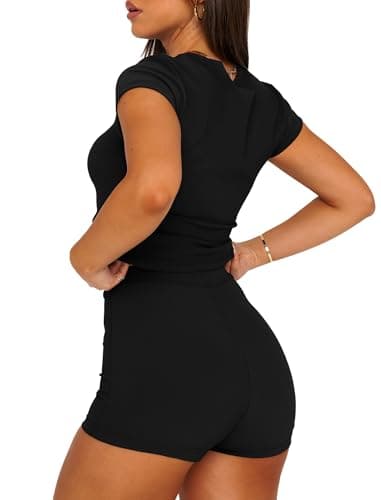 Sampeel Lounge Sets for Women 2 Piece Summer Tight Short Sets Tracksuit 2025 Black L - Image 4