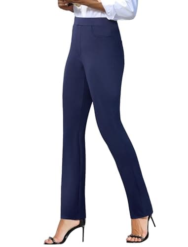 keriffe Women's Stretchy Yoga Dress Pants High Waisted Straight Leg Casual Work Business Office Slacks 4 Pockets Navy Blue - Image 1