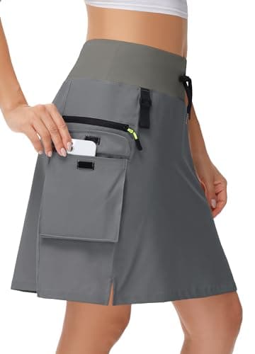 MIVEI 20" Women's Hiking Cargo Skorts Skirts with Zipper Pockets Knee Length Golf Tummy Control Quick Dry Long Skort Dark Gray - Image 1