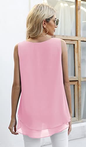 Jouica Blouses for Women Casual Summer Chiffon Sleeveless Blouses Tops Loose Flowy Dressy Tank Top,Light Pink,Large - Image 5