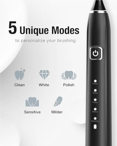 7AM2M Sonic Electric Toothbrush with 6 Brush Heads for Adults&Kids, One Charge for 120 Days, Wireless Fast Charge, 5 Modes, 40000VPM Powered Toothbrush, 2 Minutes Built in Smart Timer (Black) - Image 3