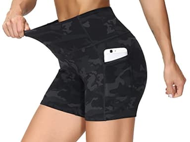 THE GYM PEOPLE High Waist Yoga Shorts for Women Tummy Control Fitness Athletic Workout Running Shorts with Deep Pockets (Large, Black Camo) - Image 4