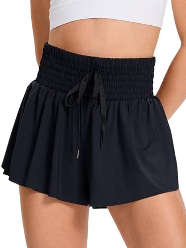 Flowy Womens Athletic Shorts High Waisted Gym Yoga Workout Running Butterfly Tennis Sports Active Wear Skorts Skirts with Pockets Spandex Sweat Pants Cute Lounge Trendy Clothes Casual Summer Black M - Image 1