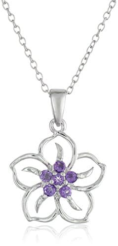 Amazon Essentials Genuine or Created Gemstone Birthstone Flower Pendant Necklace, Sterling Silver, African Amethyst, 18"(Previously Amazon Collection) - Image 1