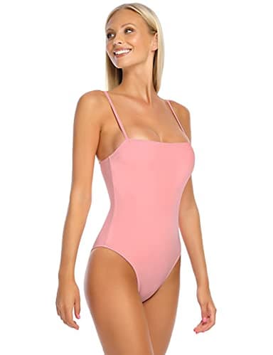 RELLECIGA Women's Light Pink High Cut Bandeau One Piece Swimsuits with Adjustable Shoulder Straps Size XX-Large - Image 4