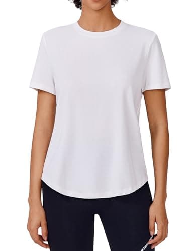 PINSPARK Soft Sun Shirt for Women UPF Protection Quick Dry Short Sleeve Crewneck Workout Tops Casual Garden Yoga Shirts,White Small - Image 1