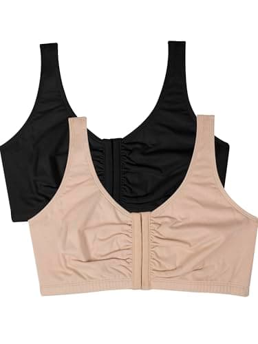 Fruit of the Loom Women's Front Close Builtup Sports Bra, Sand/Black 2-Pack, 38 - Image 1