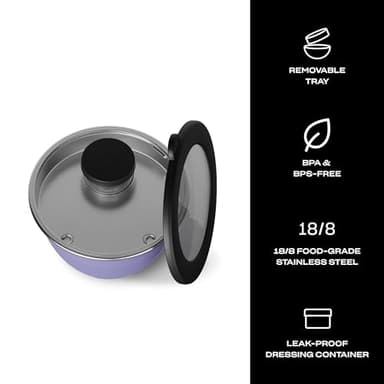 S'well Stainless Steel Salad Bowl Kit 64oz, Hillside Lavender, Comes with 2oz Mini Canister and Removable Tray for Organization, Leakproof, Easy to Clean, Dishwasher Safe - Image 3
