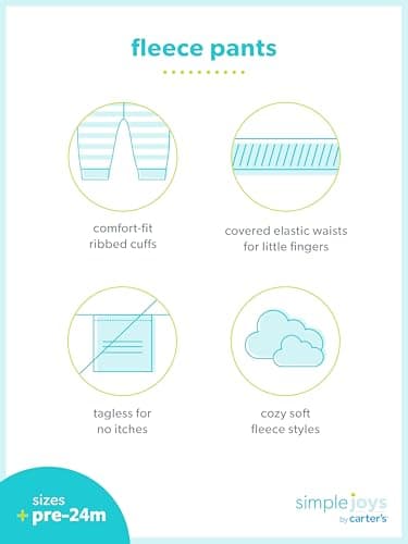 Simple Joys by Carter's Baby Boy's 4-Pack Fleece Pants Pants, Heather Grey/Navy/Light Blue, 24M - Image 6