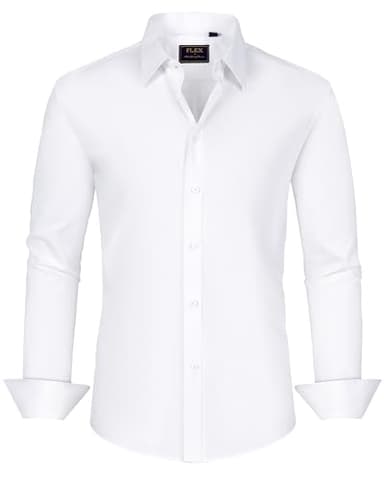 J.VER Men's Dress Shirts Cotton Stretch Long Sleeve Solid Formal Shirt Business Stain Shield Casual Button Down Shirts White 2XL Tall - Image 4