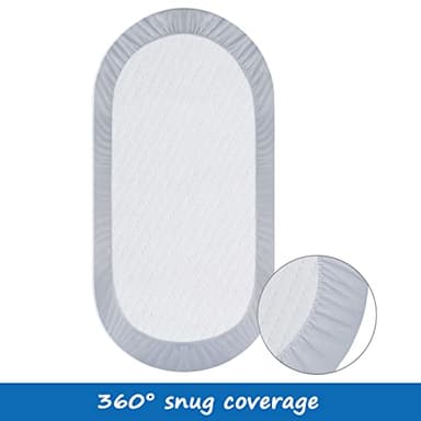 Bassinet Mattress Pad Cover Fit for Hourglass/Oval Bassinet Mattress, Waterproof Bassinet Mattress Protector Quilted Bassinet Sheets (32"x17") 2 Pack for Boys & Girls, Gray - Image 2