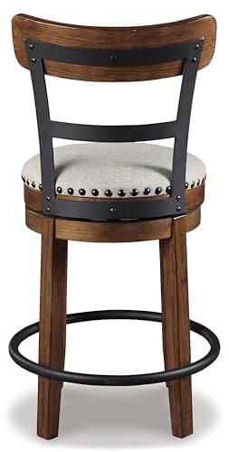 Signature Design by Ashley Valebeck Rustic Farmhouse Swivel Bar Stool – 24.5″ Counter Height, 360° Swivel Metal & Wood Frame, Polyester Upholstery – Brown - Image 5