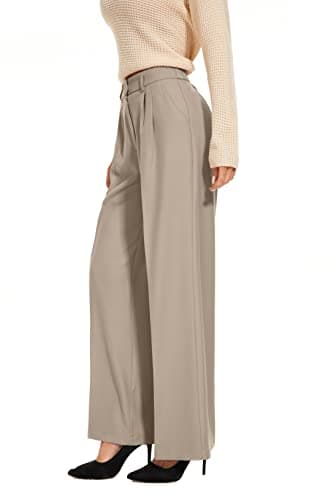 KICZOY Women's Wide Leg High Waist Pants Loose Fit Back Elastic Waist Pleated Front Trousers for Work Casual - Image 4
