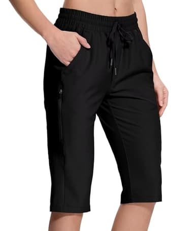 UPGET Womens Bermuda Shorts,15" Knee Length Capri Long Short Lightweight Quick Dry Hiking Shorts with Pockets for Walking Fishing Black XL - Image 3