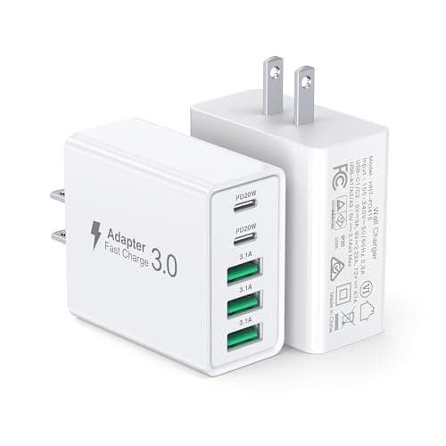 [2-Pack] USB C Wall Charger, 50W 5-Port PD Fast USB C Charging Block,2USB C+3USB A Multiport Plug,Type C Power Adapter Brick Cube for iPhone 16/15/14/13/12/Pro Max/XS,iPad,for Switch,Samsung,Ultra 2 - Image 1