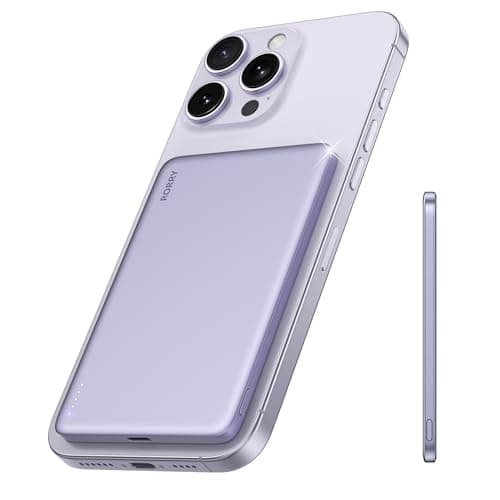 RORRY for Magsafe Portable Charger, [0.3" Ultra Slim] Magnetic Power Bank,[Alloy-Made] 5000mAh Wireless Portable Charger, USB C Battery Pack 18W Fast Charging for iPhone Samsung (Purple) - Image 1