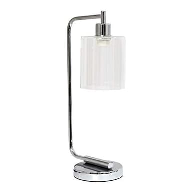 Simple Designs LD1036-CHR Bronson Antique Style Industrial Iron Lantern Desk Bedside Glass Shade Table Lamp, Chrome - Image 2