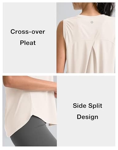 SANTINY Women's Sleeveless Workout Tops Breathable Lightweight Active Tennis Yoga Shirts Athletic Running Tank Tops for Women (Cream_M) - Image 4
