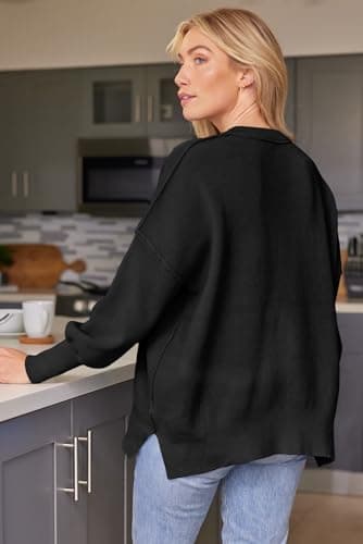 LILLUSORY Women's Oversized Batwing Sweaters 2025 Fall Outfits Trendy Crewneck Knit Side Slit Fashion Pullover Tops Black L - Image 2