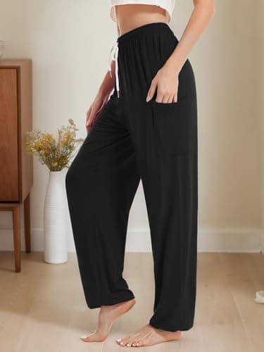 QIANXIZHAN Women's Harem Pants, Hippie Palazzo Pants Boho Joggers Yoga Clothes with Pockets Black 3XL - Image 8