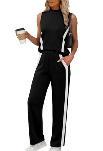 XIEERDUO Two Piece Sets for Women Summer Outfits Women's Clothing Matching Lounge Sets Beach Vacation Essentials Travel Mock Neck Luxury Fashion Track Suits Black M - Image 2