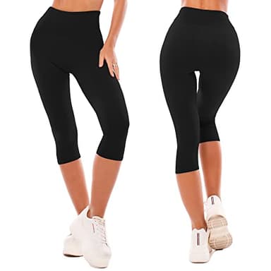SINOPHANT High Waisted Leggings for Women - Full Length Capri Buttery Soft Yoga Pants for Workout Athletic(Capri Black,XXL) - Image 2