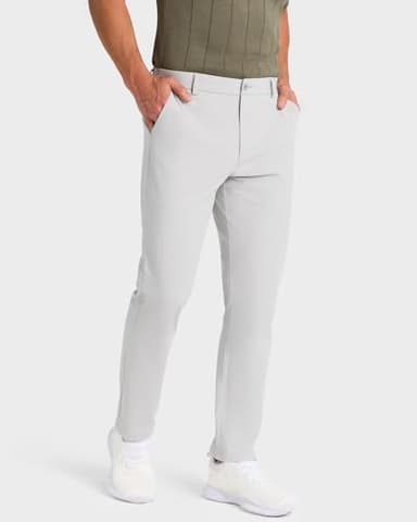 SNOWTEN Mens Golf Pants Classic Fit Stretch Work Dress Pants 30" Quick Dry Lightweight Casual Comfy Pants with Pockets Silver Grey 40w × 30L - Image 3