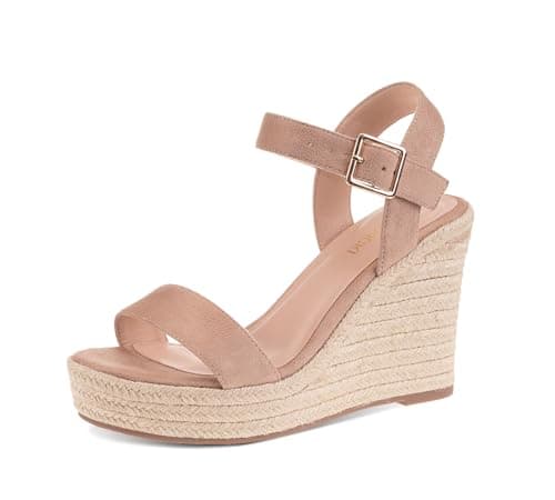 VICKI·VICKI Women's Platform Sandals Wedge Ankle Strap Open Toe Sandals Apricot Size 8.5 - Image 1