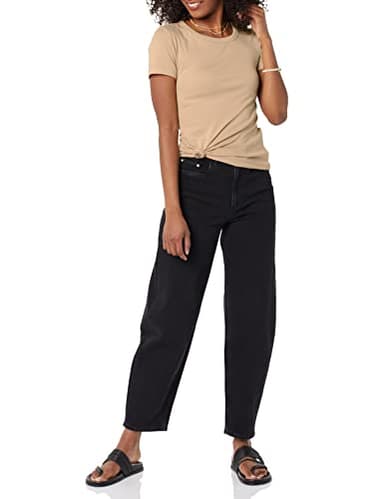 Amazon Essentials Women's Slim-Fit Short-Sleeve Crewneck T-Shirt, Pack of 2, White/Light Camel, X-Large - Image 4