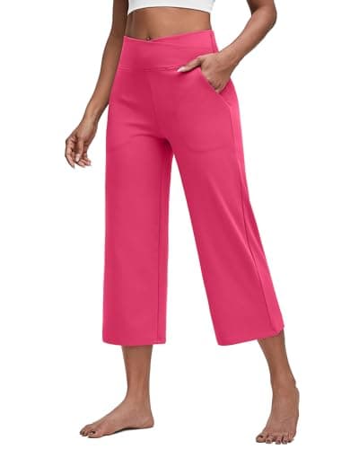 G4Free Capri Pants for Women Casual Summer Dressy Pull On Stretch High Waisted Crop Work Leggings with Pockets(Hot Pink,XS,23") - Image 1