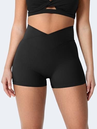 YEOREO CoreFlex Scrunch Workout Shorts with Pockets Charm Gym Biker Shorts for Women High Waisted Booty Yoga Black - Image 2