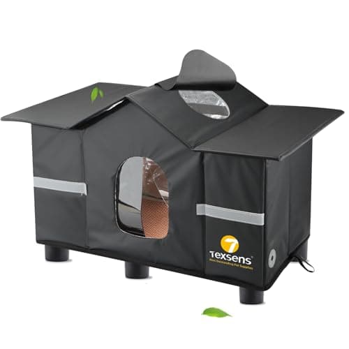 Texsens Outdoor Cat House - Weatherproof Large Cat Shelter for Outside with Roof Window- Insulated Elevated House for Stray/Barn Cats with Cozy Cushion - Ideal Waterproof Feral Cat House - Image 1