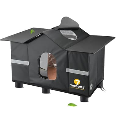 Texsens Outdoor Cat House - Weatherproof Large Cat Shelter for Outside with Roof Window- Insulated Elevated House for Stray/Barn Cats with Cozy Cushion - Ideal Waterproof Feral Cat House - Image 1