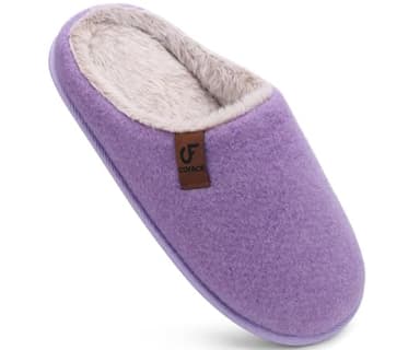 COFACE Womens House Slippers Ladies Memory Foam Warm Fuzzy Scuff Slipper Slip On Lightweight Felt Bedroom Shoes With Indoor Outdoor Rubber Sole, Light Purple Size 7 - Image 1