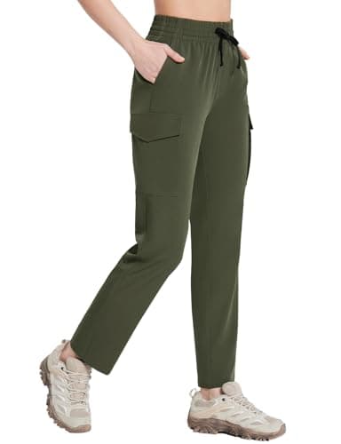 baleaf Women's Hiking Pants Cargo Quick Dry Pants Water Resistant Loose Lightweight Travel Fishing Outdoor UPF50+ Dark Army Green Large - Image 1