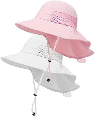 2-Pack Toddler Baby Sun Hat Summer UPF 50+ Protection for Boys Girls Kids Adjustable Beach Hats with Bucket Wide Brim Age 1-7 Years Outdoor(Small,Pink + White) - Image 1