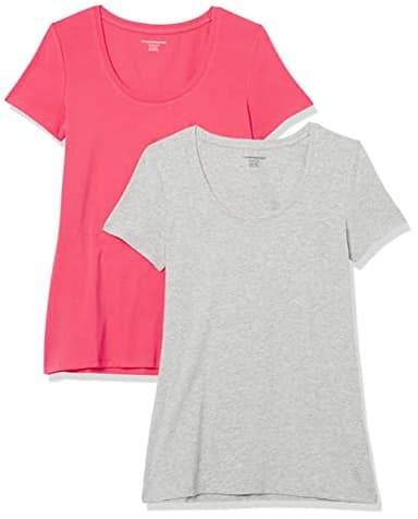 Amazon Essentials Women's Regular-Fit Short-Sleeve Scoop Neck T-Shirt (Available in Plus Size), Pack of 2, Light Grey Heather/Hot Pink, X-Large - Image 1