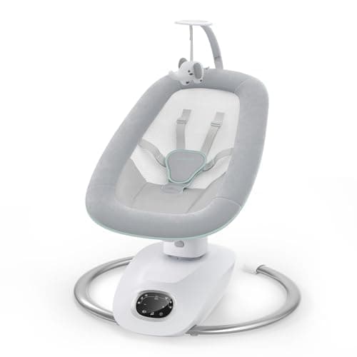 Momcozy CocoSway 3D-Motion Baby Swing for Infants to Toddlers, 6 Motion Modes & 4 Speeds, 180° Rotating Seat, Remote Control, Reclining Seat with 5-Point Harness, 8 Preset Lullabies, Grey - Image 1