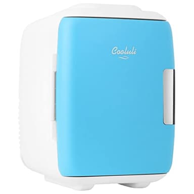 Cooluli Mini Fridge for Bedroom - Car, Office Desk & Dorm Room - Portable 4L/6 Can Electric Plug In Cooler & Warmer for Food, Drinks, Skincare Beauty & Makeup - 12v AC/DC & Exclusive USB Option, Blue - Image 1