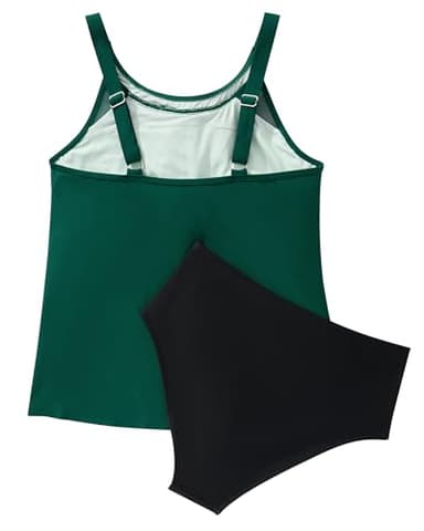 SUUKSESS Women Slimming Tummy Control Tankini Bathing Suits Ruffle High Waisted High Neck 2 Piece Swimsuits(Green Black,2XL) - Image 3