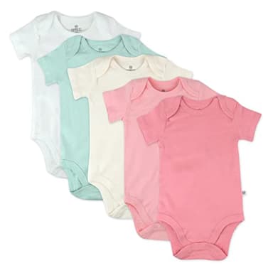 HonestBaby Organic Cotton Short Sleeve Onesies Bodysuits Multi Pack, 5-Pack Strawberry Cream, Newborn - Image 1