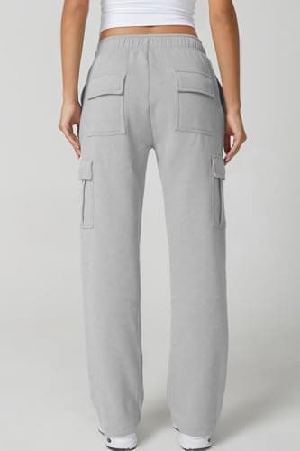 QINSEN Womens Elastic Waist Long Pants Thick Fleece Sweatpants for Winter Leisure Grey S - Image 3