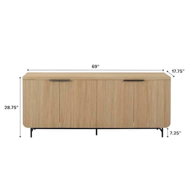 Walker Edison Reema Fluted 4-Door Kitchen Sideboard Buffet Console, 69 Inch, Coastal Oak - Image 3