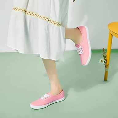 Womens White Canvas Sneakers Low Top Lace-up Canvas Shoes Lightweight Casual Tennis Shoes(Pink.US7) - Image 6