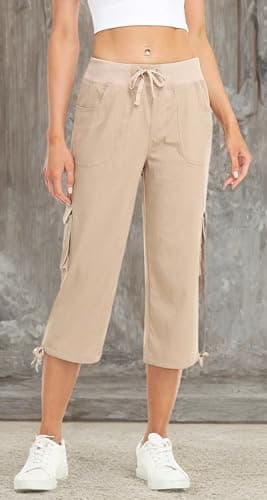 MISS MOLY Women's Cargo Capris Hiking Running Pants Loose Button Decor Lightweight Quick Dry Athletic Outdoor Khaki XL - Image 6